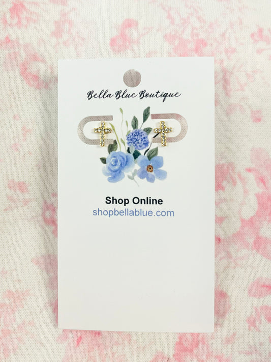 Rachel Dainty Rhinestone Cross Earrings