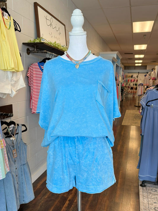 Lilah Washed Short Set | Sky Blue