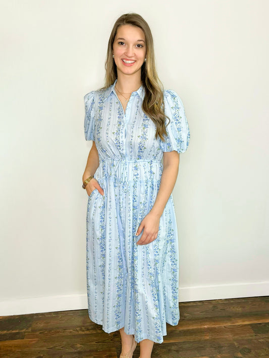 Collins Floral Button-Down Dress | Blue