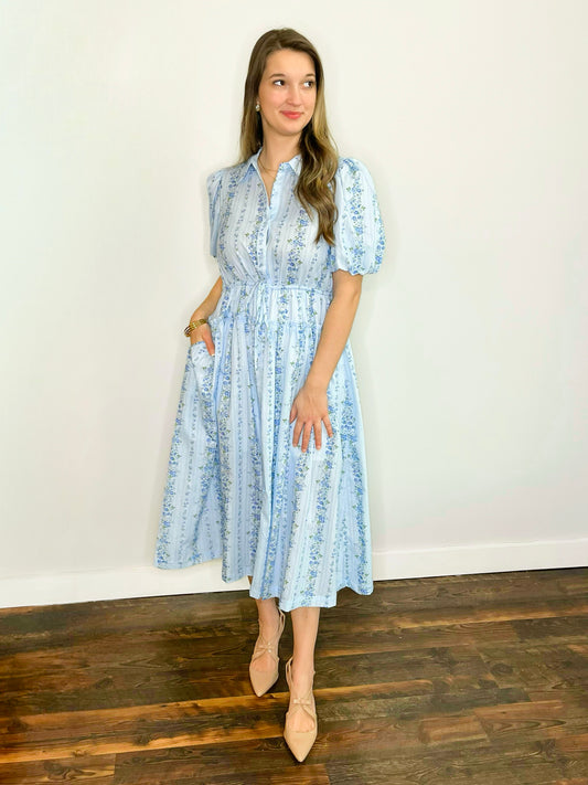 Collins Floral Button-Down Dress | Blue