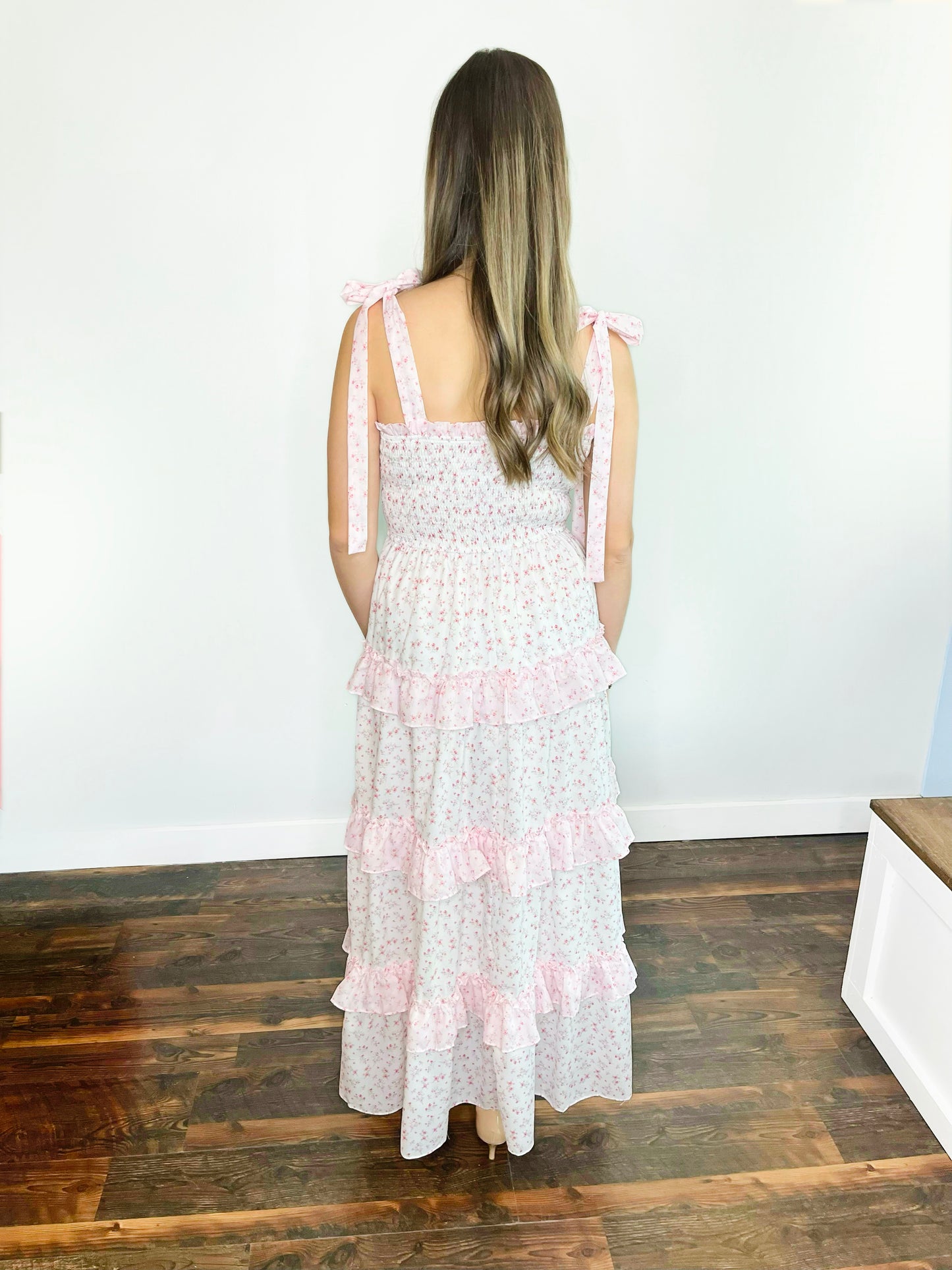 Gracie Ditsy Floral Smocked Maxi Dress | Light Pink
