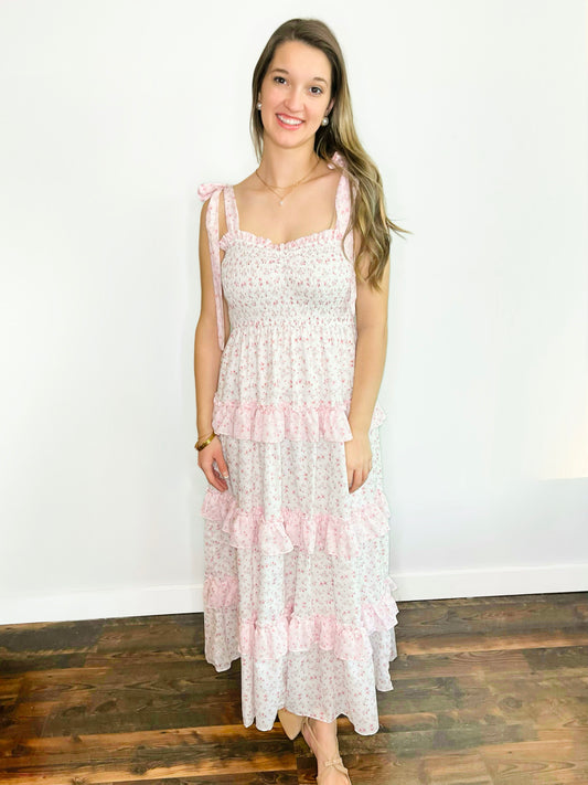 Gracie Ditsy Floral Smocked Maxi Dress | Light Pink