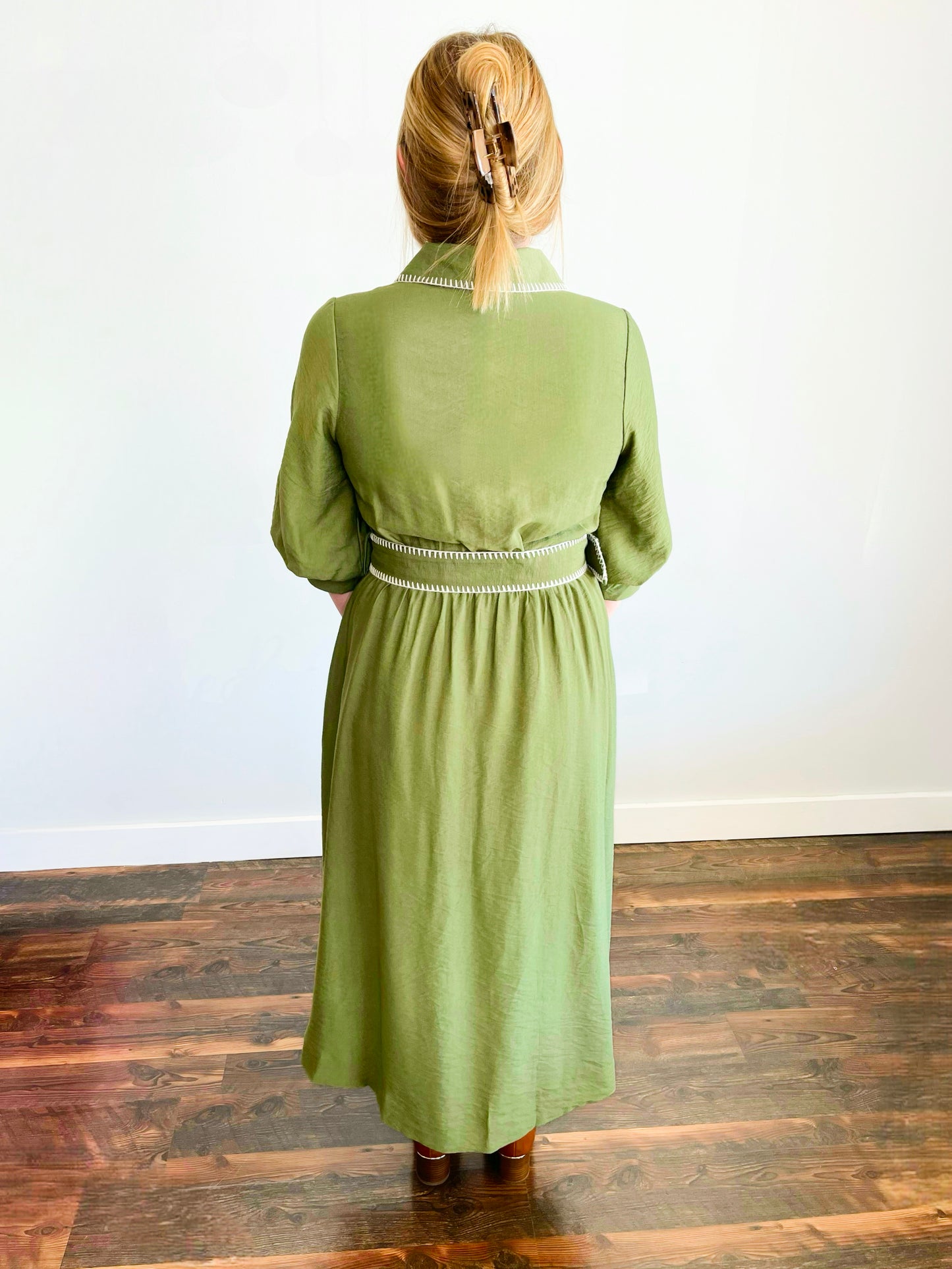 Frances Embroidered Blanket Stitch Midi Dress