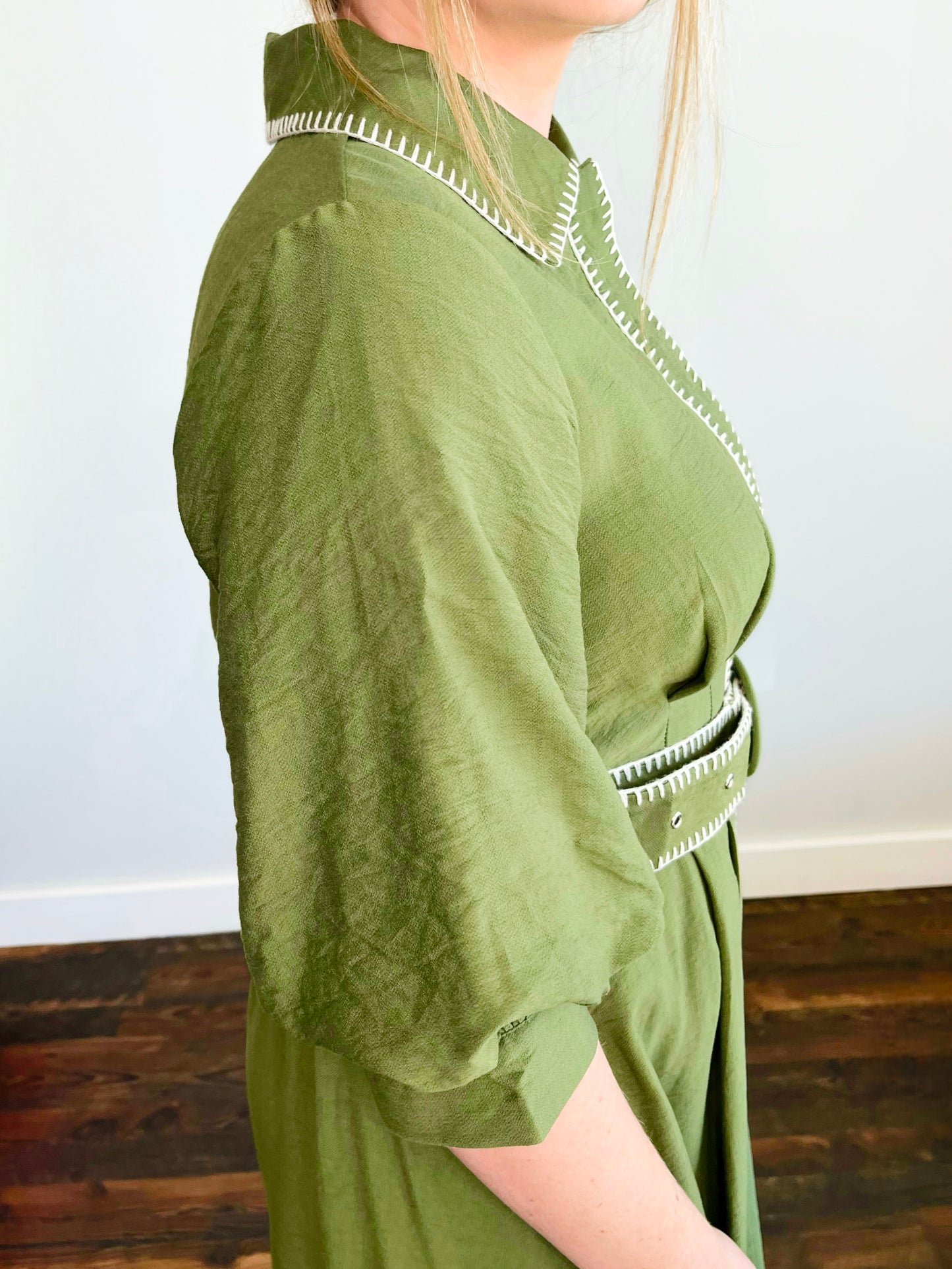 Frances Embroidered Blanket Stitch Midi Dress