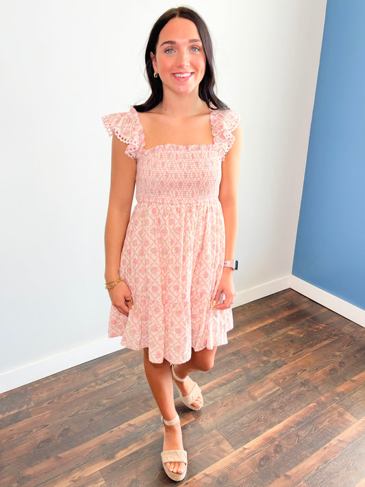 Daphne Floral Smocked Dress | Pink