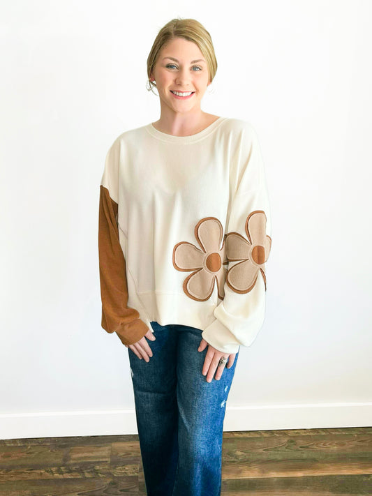 Emmeline Ribbed Floral Patchwork Top