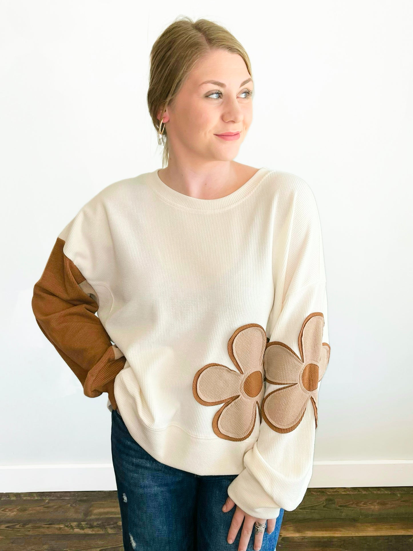 Emmeline Ribbed Floral Patchwork Top