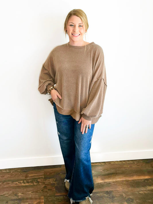 Bella Ribbed Knit Top | Caramel