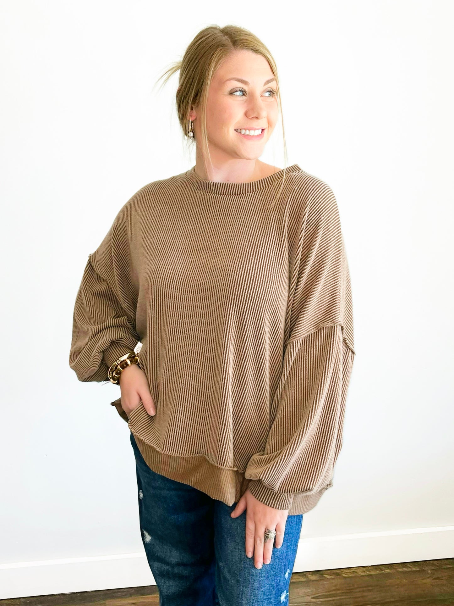Bella Ribbed Knit Top | Caramel