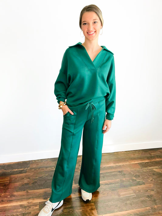 Carley Scuba Pullover & Pants Set | Hunter Green