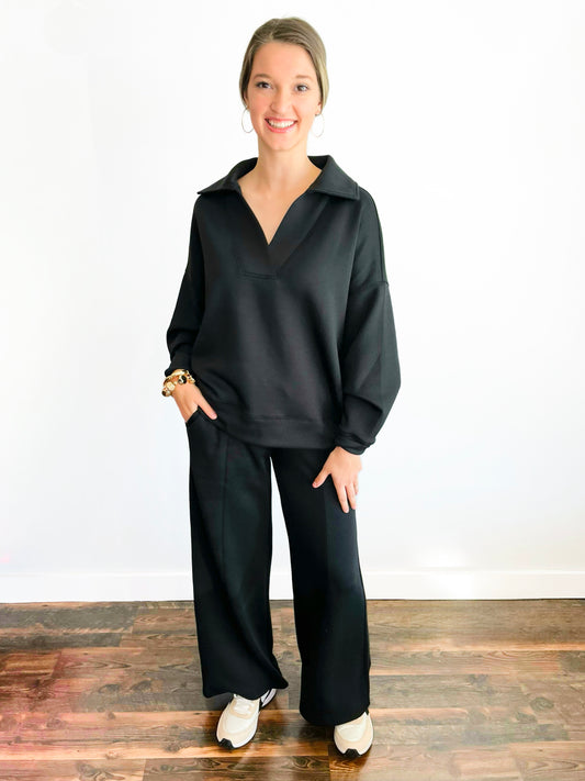 Carley Scuba Pullover & Pants Set | Black