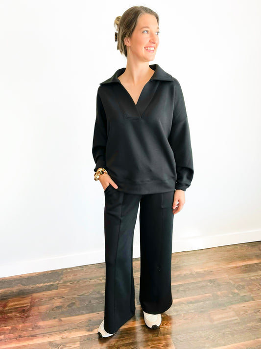 Carley Scuba Pullover & Pants Set | Black