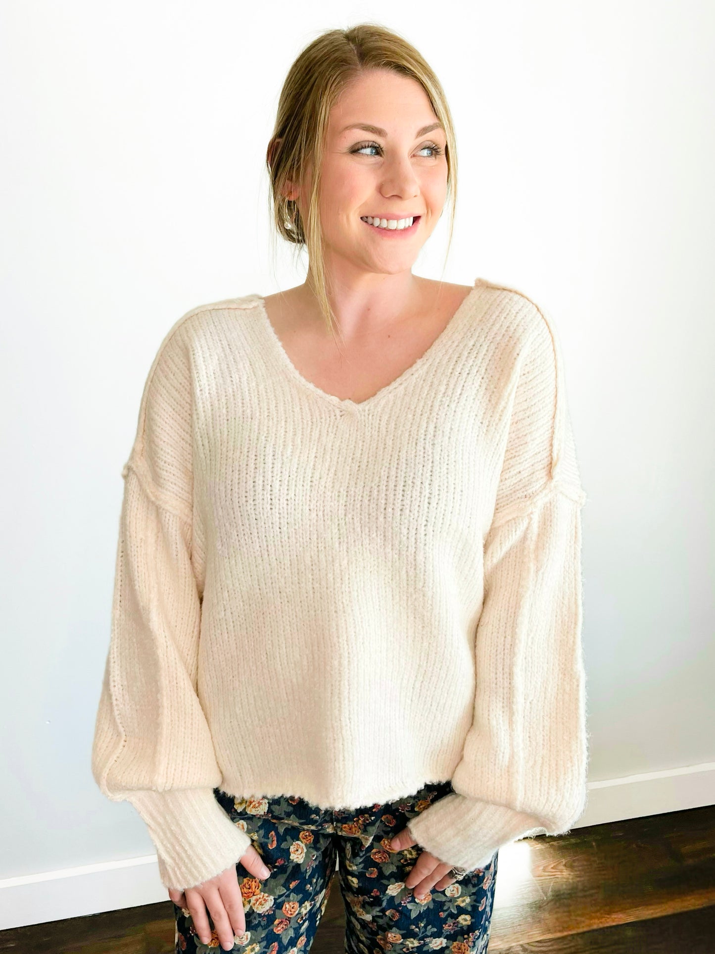 Daisy Reverse Seam Oversized Sweater | Ivory