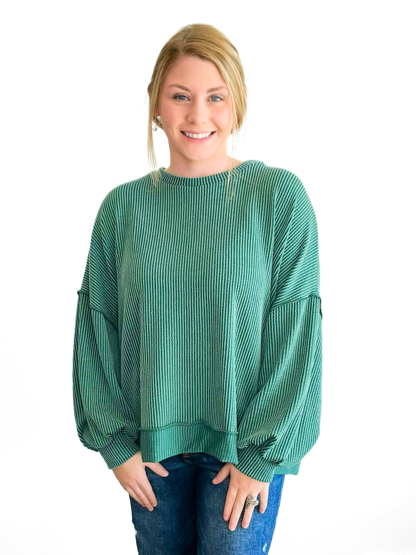 Bella Ribbed Knit Top | Hunter Green