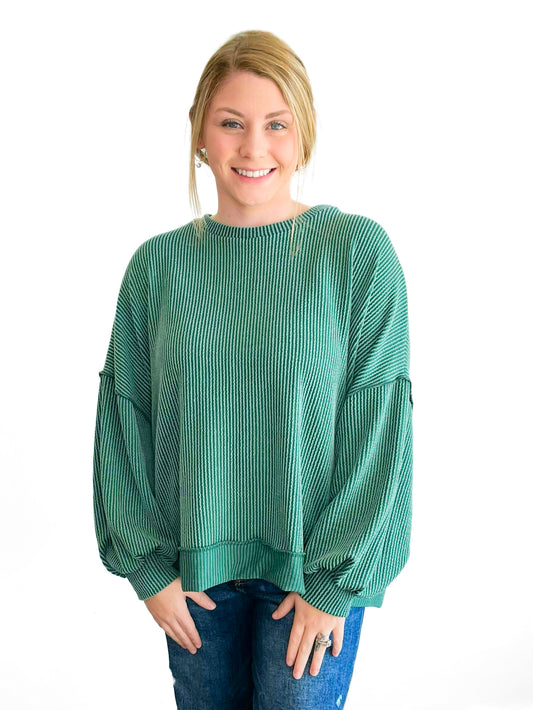 Bella Ribbed Knit Top | Hunter Green