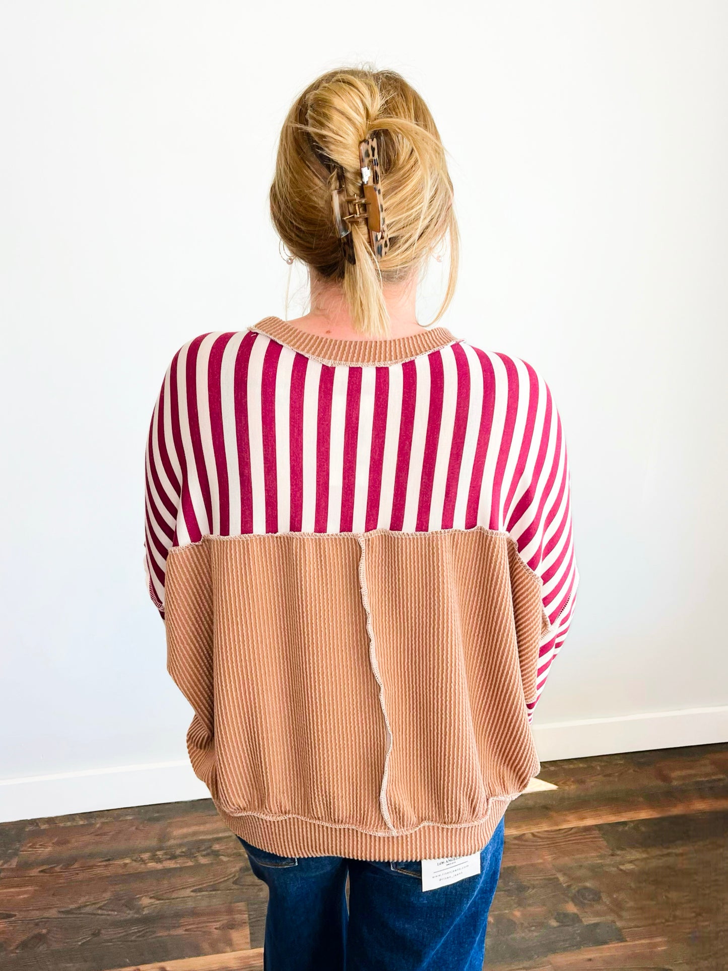 Brady Striped Knit Top | Burgundy/Taupe