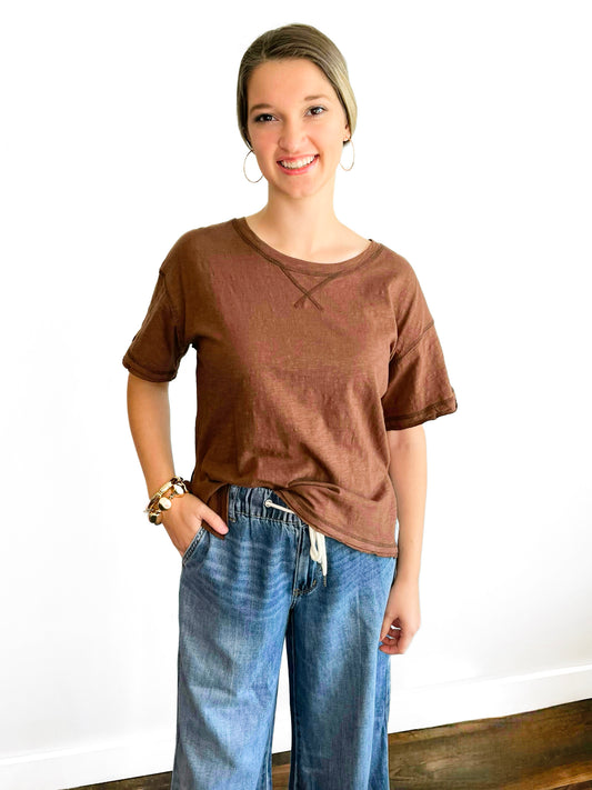 Leah Cotton Slub Tee | Brown