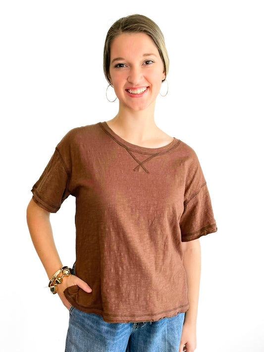 Leah Cotton Slub Tee | Brown
