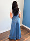 Cora Wide Leg Denim Overall Jumpsuit