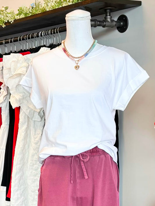 Rowan Folded Sleeve Tee | White