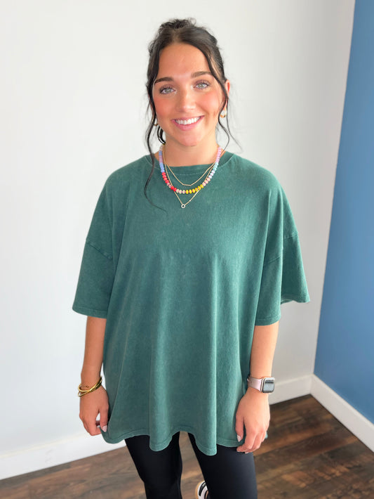 Stevie Mineral Washed Oversized Tee | Deep Green