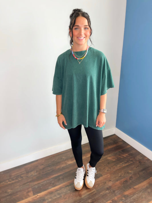 Stevie Mineral Washed Oversized Tee | Deep Green