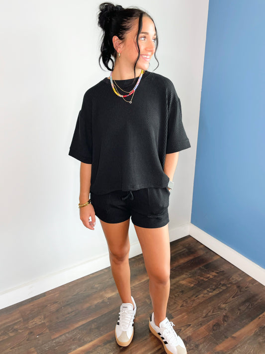 Wren Ribbed Short Set | Black