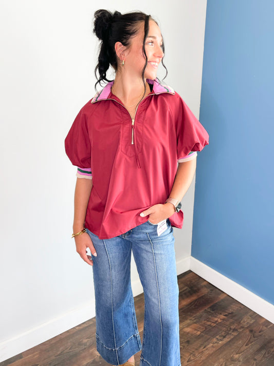 Becky Zip Front Top | Burgundy
