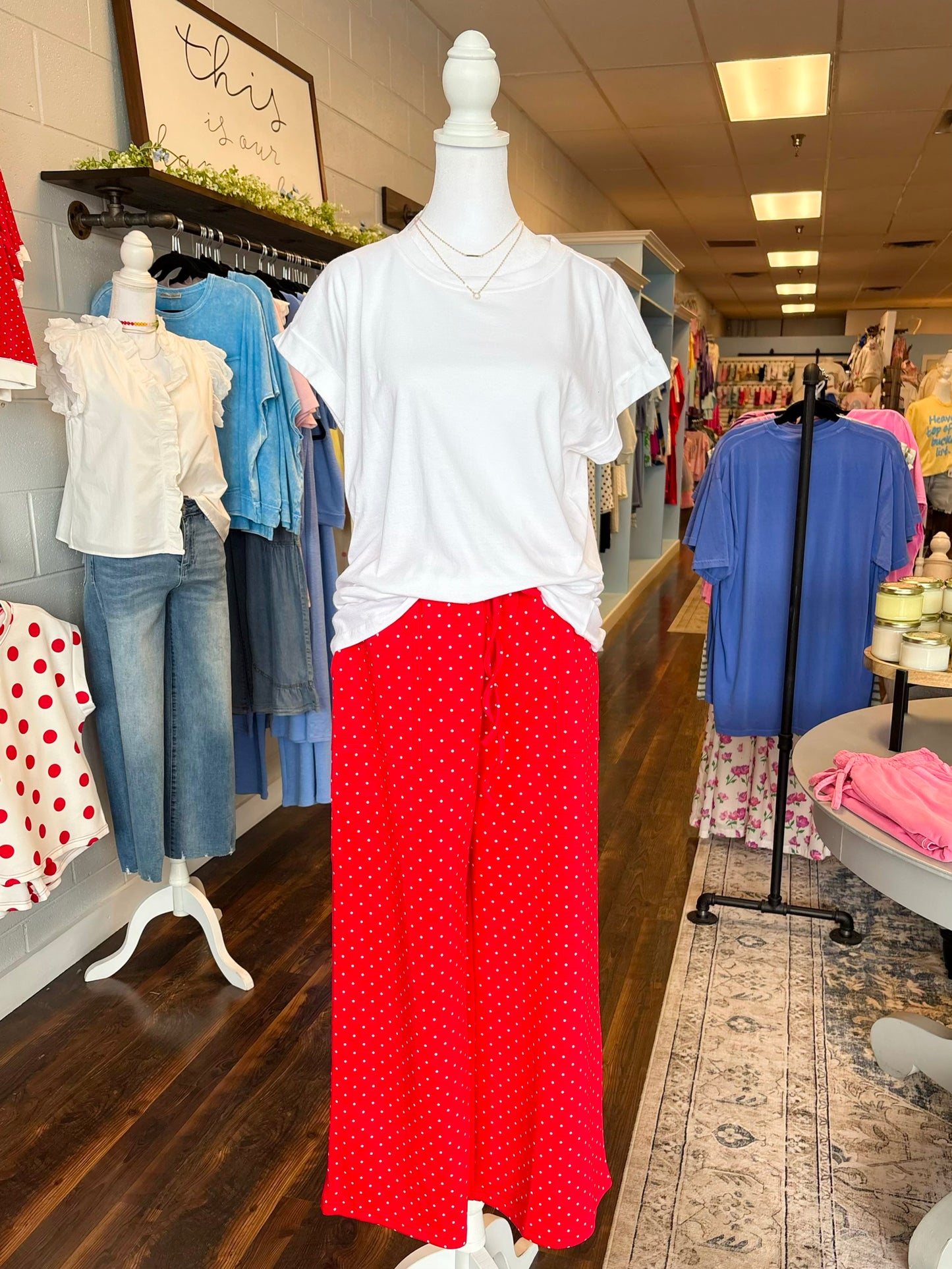 Leila Polka Dot Wide Leg Pants | Red/White
