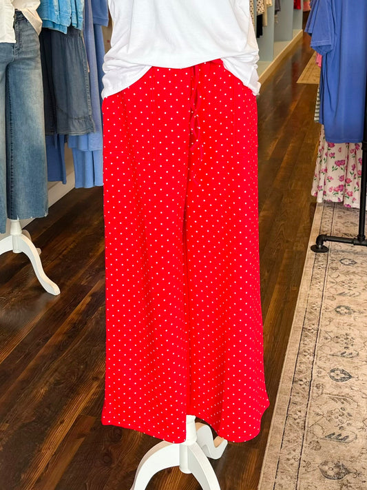 Leila Polka Dot Wide Leg Pants | Red/White