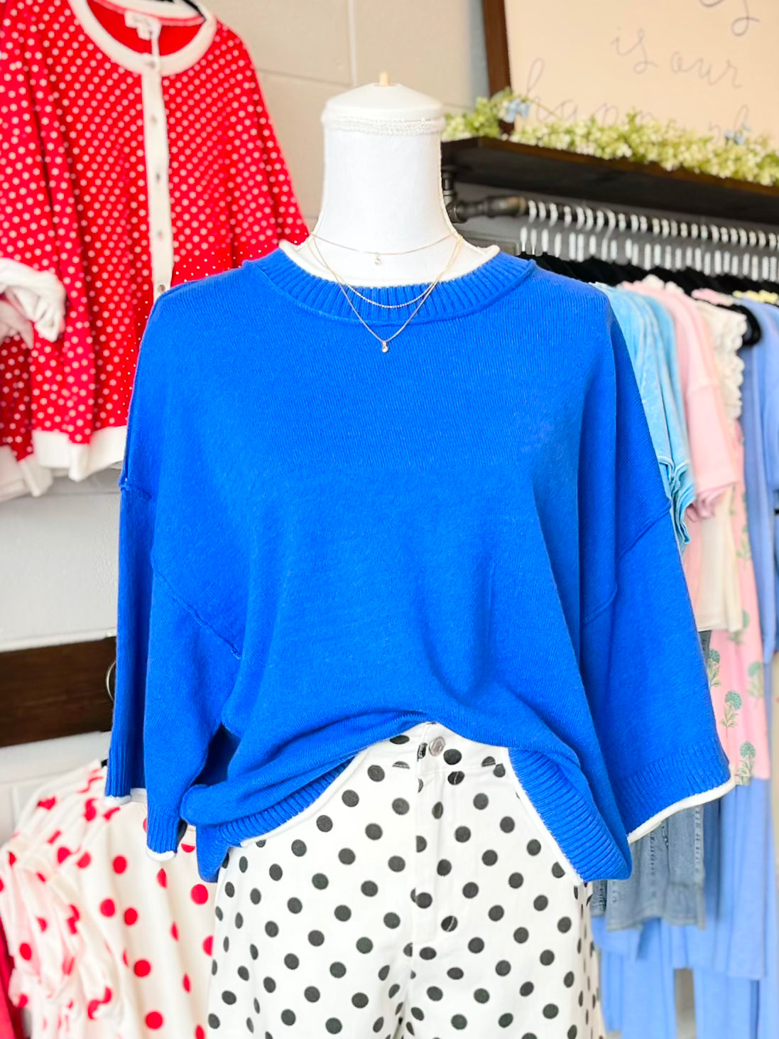 Clay Contrast Trim Knit Top | Blue