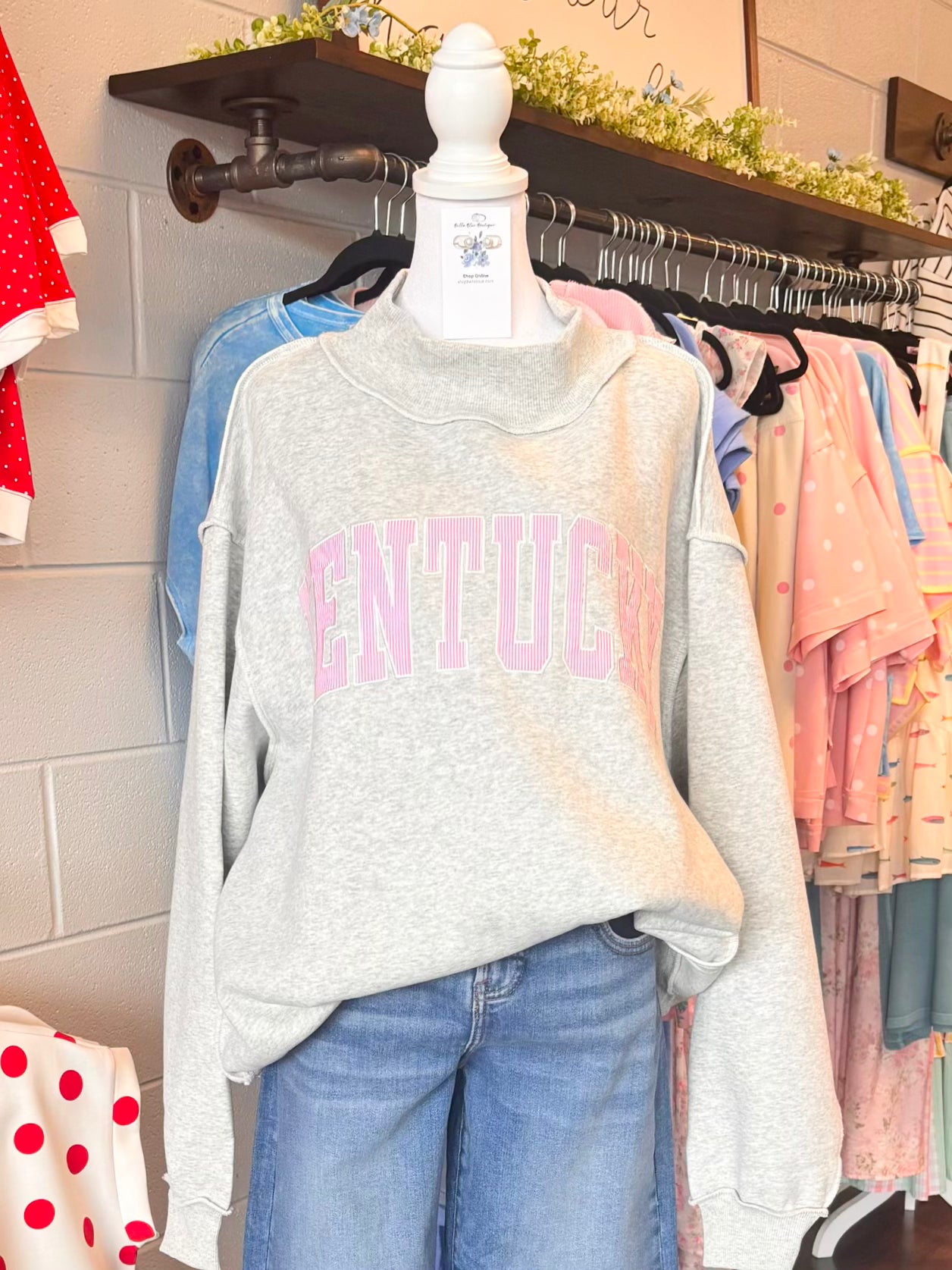 Kentucky Applique Mock Neck Sweatshirt | Pink Stripe