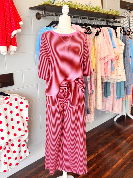 Cassie Striped Knit Top & Pant Set | Pink/Brown