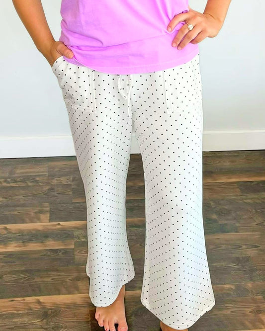 Leila Polka Dot Wide Leg Pants | White/Black