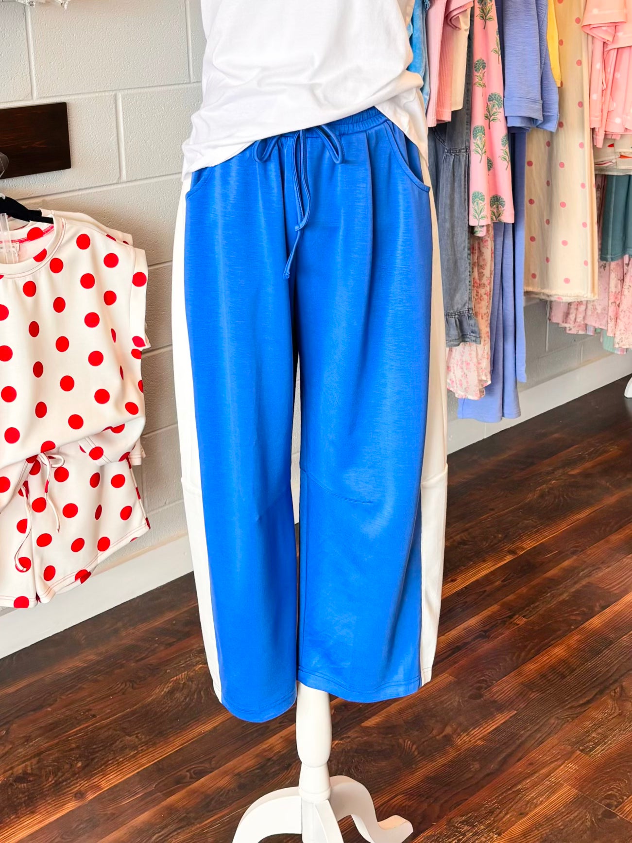 Stevie Side Panel Relaxed Pants | Blue/White