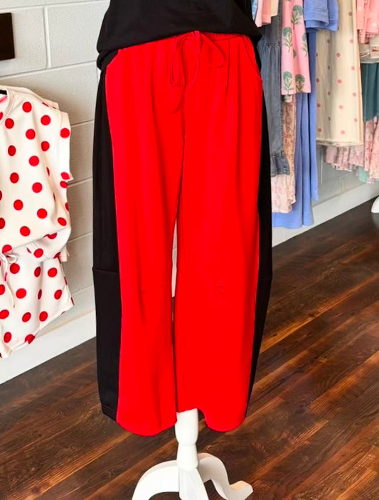 Stevie Side Panel Relaxed Pants | Red/Black