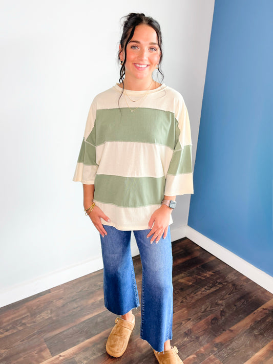 Polly Color Block Top | Butter Green
