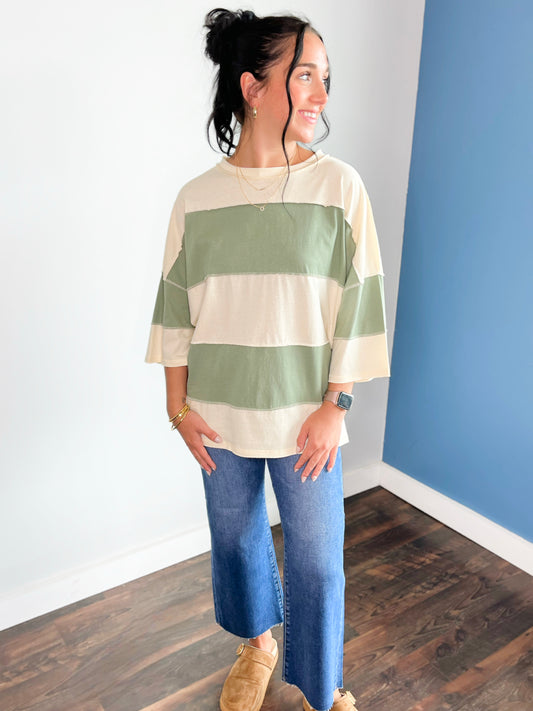Polly Color Block Top | Butter Green