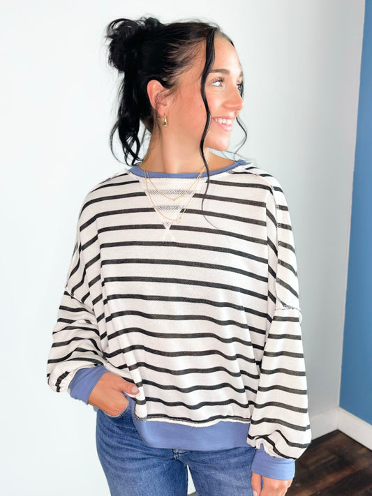 Brody Striped Knit Top | Denim