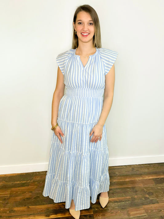 Kelly Striped Tier Maxi Dress | Blue Stripe