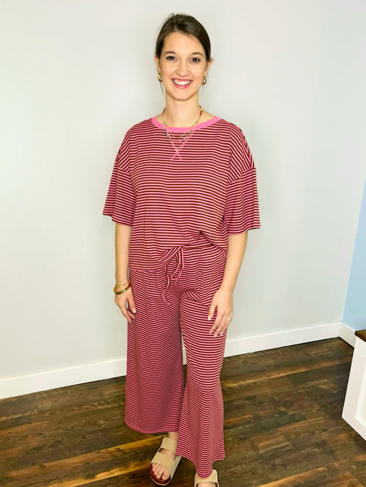 Cassie Striped Knit Top & Pants Set | Pink/Brown