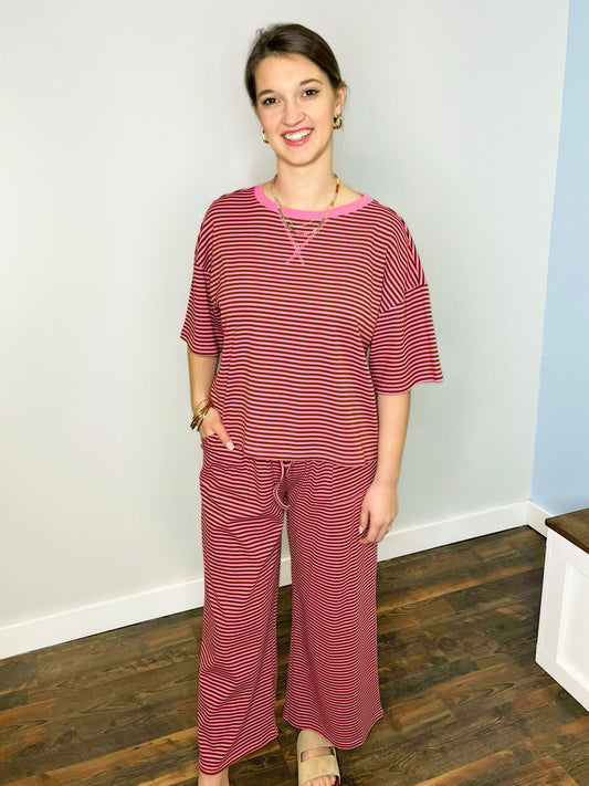 Cassie Striped Knit Top & Pants Set | Pink/Brown