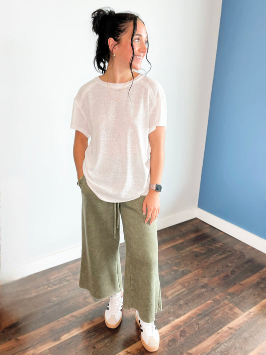 Mila Acid Wash Fleece Pants | Light Olive