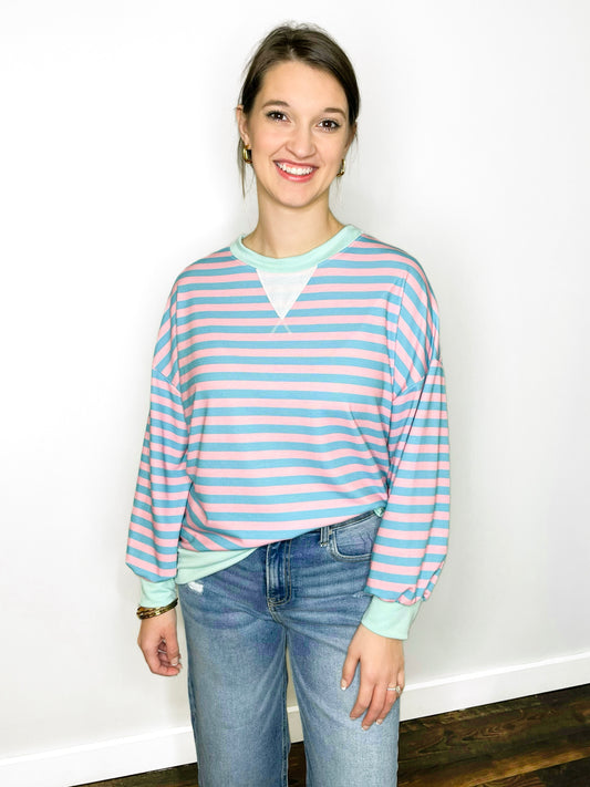 Cassidy Striped Pullover | Teal