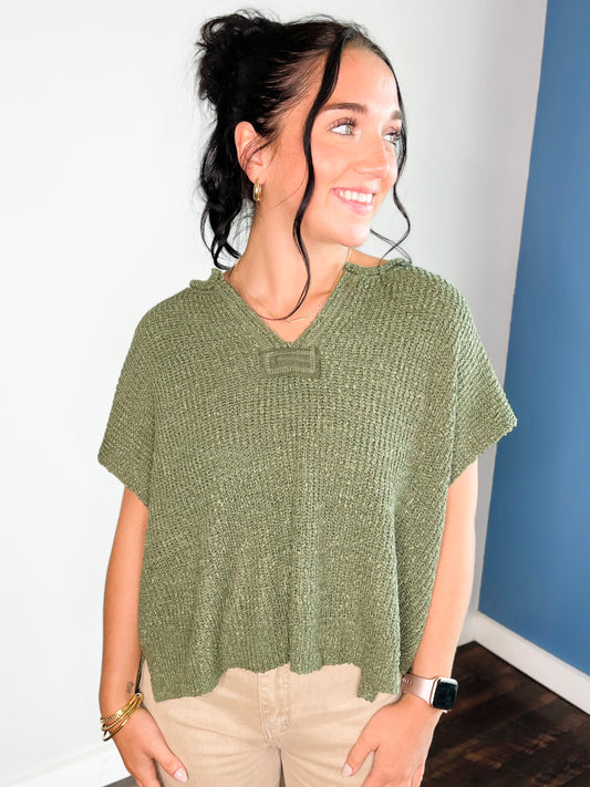 Gracie Split Neck Knit Pullover | Light Olive
