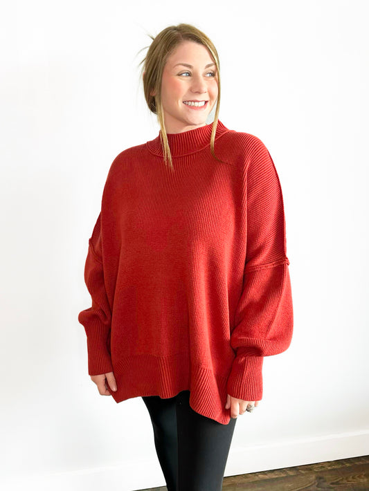 Bonnie Side Slit Oversized Sweater | Rust