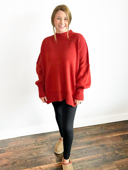 Bonnie Side Slit Oversized Sweater | Rust
