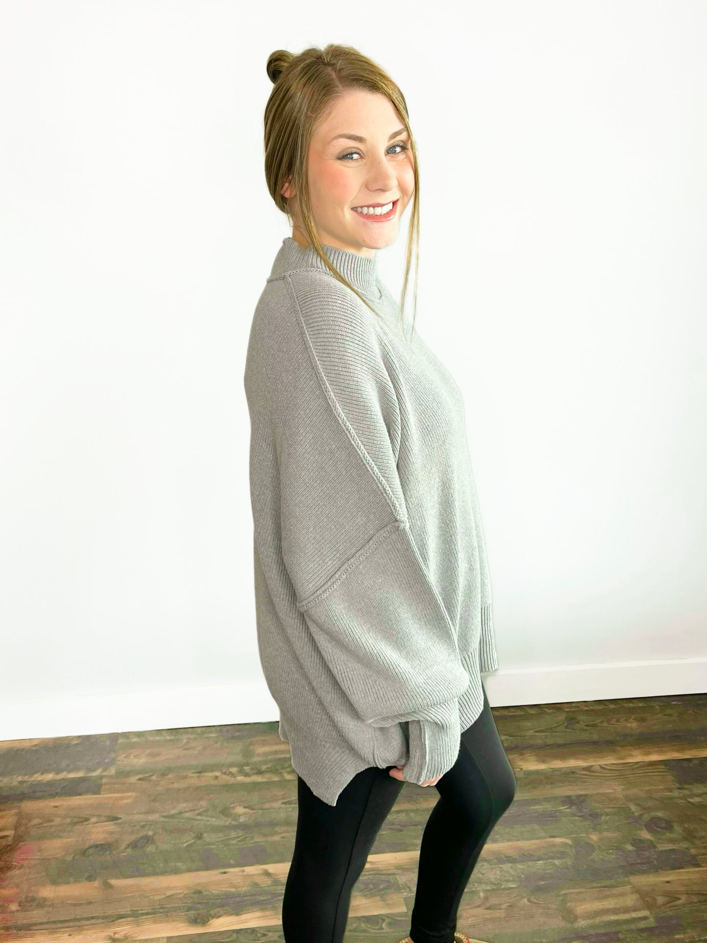 Bonnie Side Slit Oversized Sweater | H. Grey