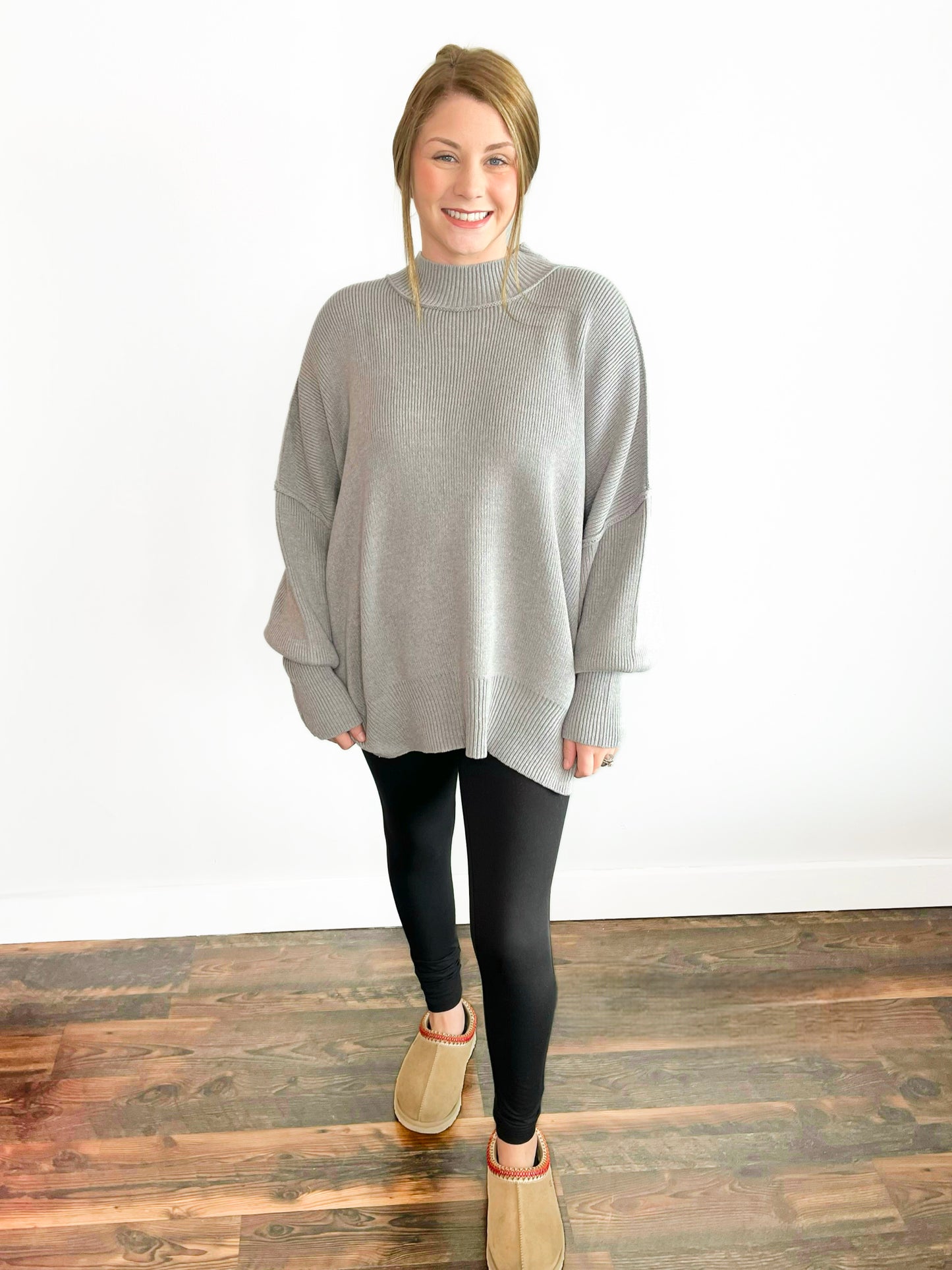 Bonnie Side Slit Oversized Sweater | H. Grey