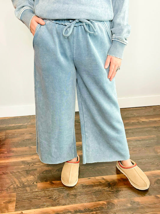 Mila Acid Wash Fleece Pants | Blue Grey